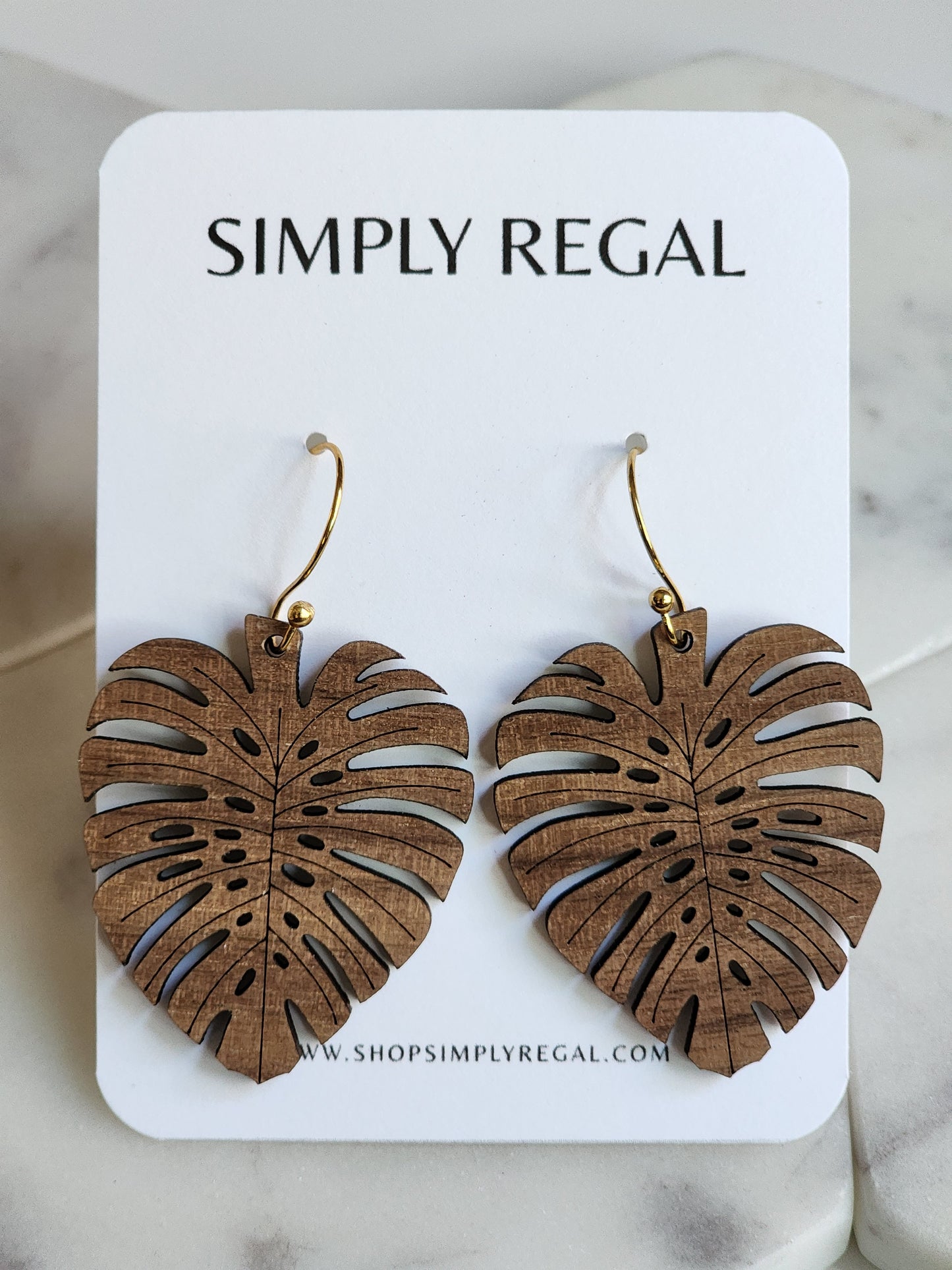 Monstera Wood Earrings